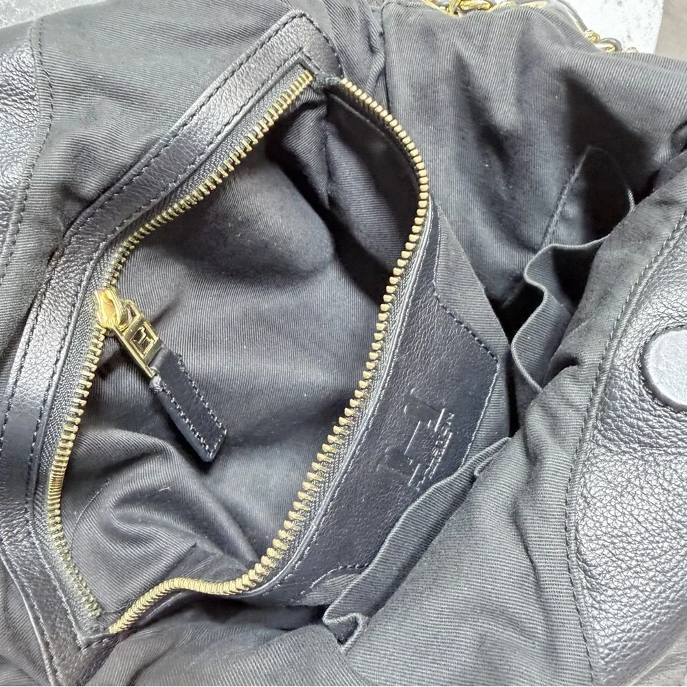 Halston Heritage Black Leather Chain Hobo Bag